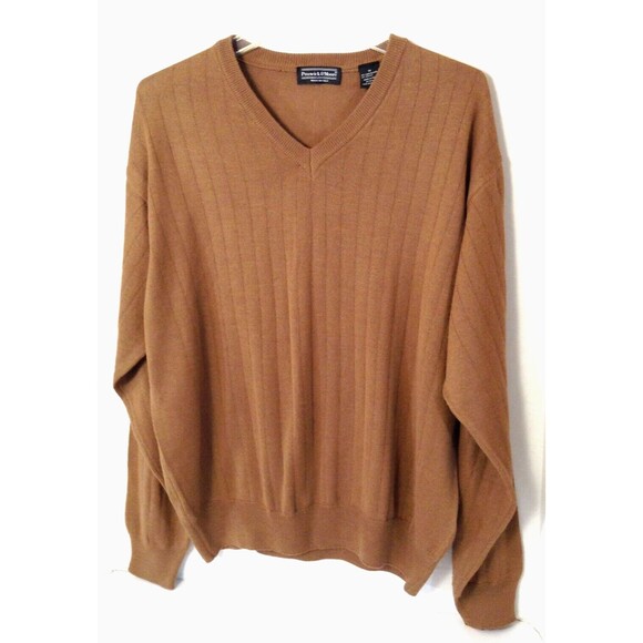 Preswick & Moore Merino Wool Sweater Mn 2XL Brown Pullover V-neck Preppy Italy - Picture 3 of 12